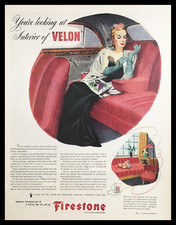 Anuncio impreso vintage de tela de velón interior Firestone 1945