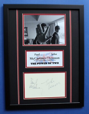 JOHN LENNON & PAUL McCARTNEY AUTOGRAPHS framed masterly display The Power of Two
