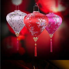 12" Floral Oval Satin Silk Lanterns Hanging Chinese Traditional Festival Decor