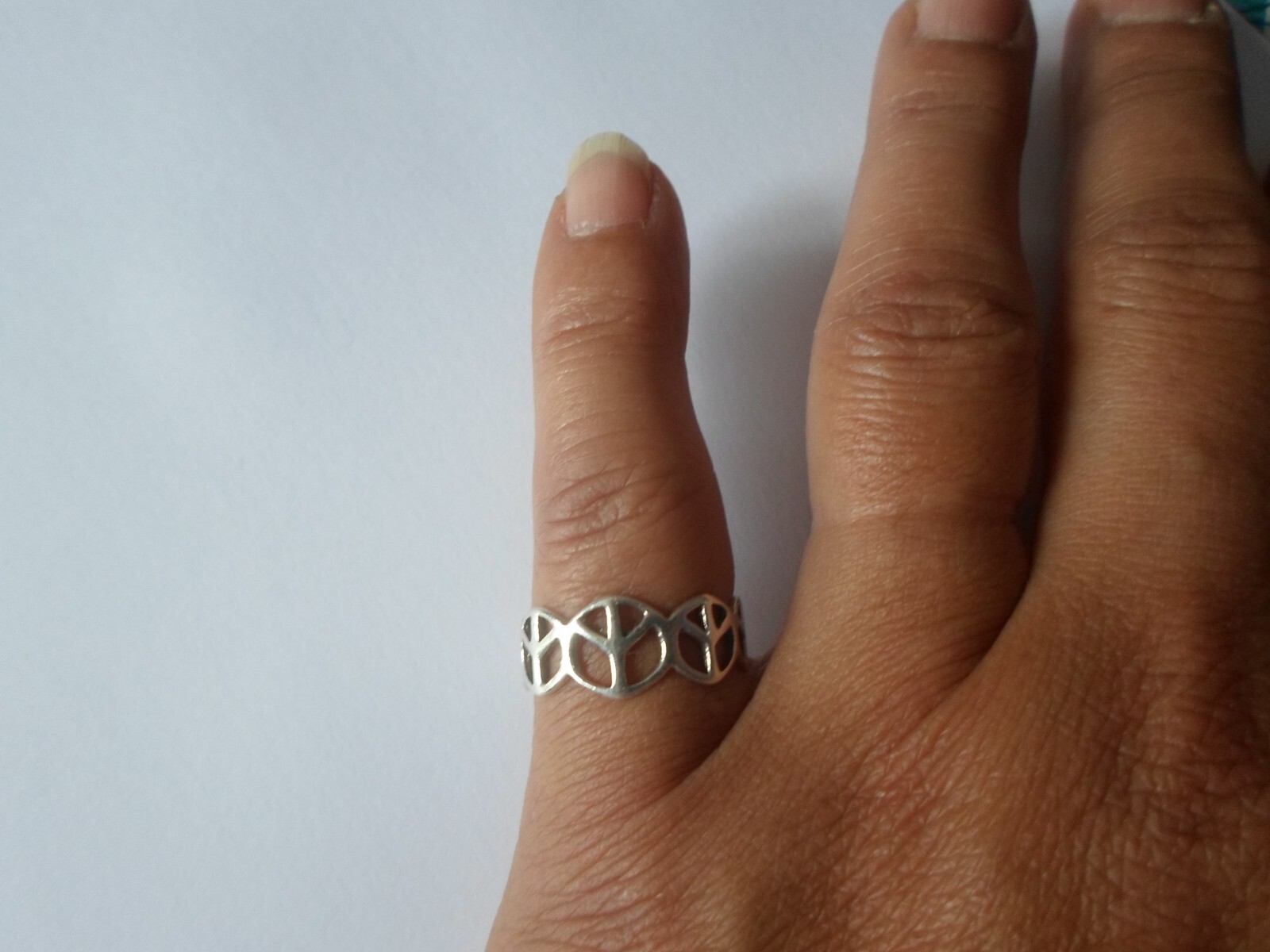 solid silver ring, openwork peace and love symbol… - image 3