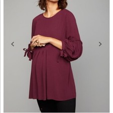 Luxe Essentials Maternity Blouse Tops Tie 3/4 Sleeve Scoop Neck Burgundy Size XS