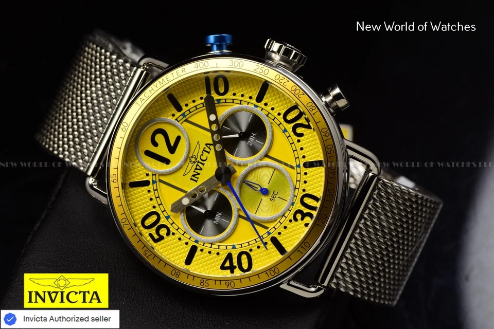 Invicta Mens SPEEDWAY GEARSHIFT 44mm YELLOW Dial Mesh Bracelet Chronograph Watch - Image 4 of 4