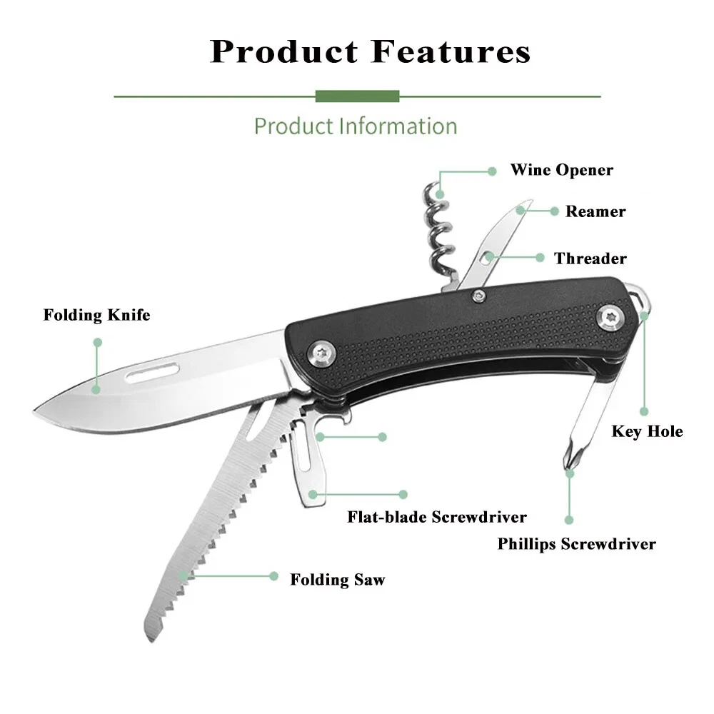Stainless Steel Multi-Tool Folding Jack Knife for Hunting Camp Survival Tactical Saw