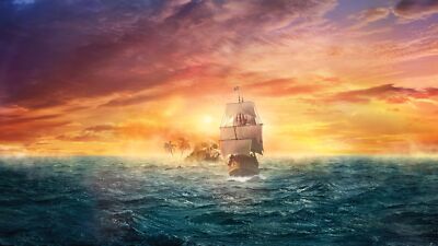 Anime artwork sea sailing ship sunset fantasy art sky Play Gaming Mat Desk