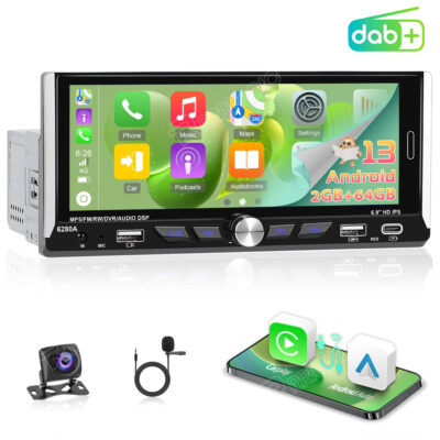Autoradio 1 DIN Mit DAB+ Android 13 2G+64G Apple Carplay GPS Navi Bluetooth WIFI