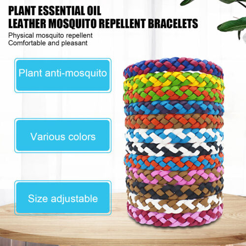 12PCS Pest Mosquito Repellent Bracelet Deet-Free Bands Adjustable Leather uk - Picture 2 of 12