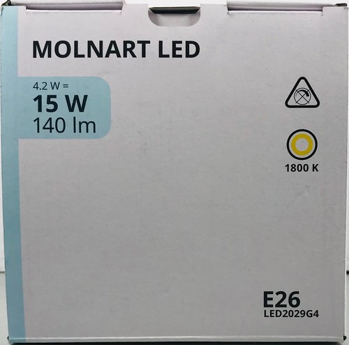 NIB Factory Sealed Ikea MOLNART LED E26 15w 140 Lumen 5” Clear Grey Bulb, A3-3 - Picture 6 of 7