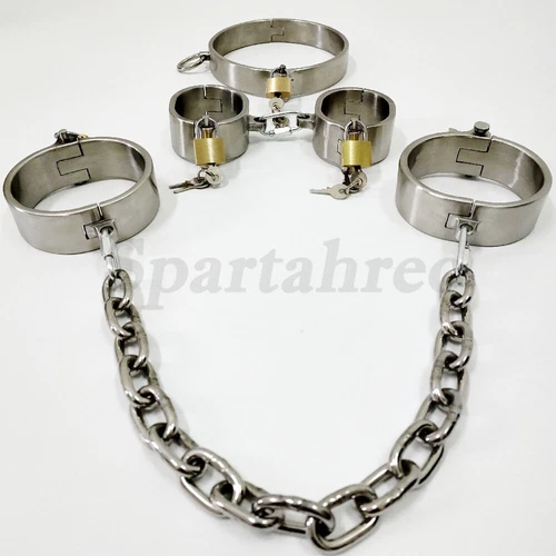 HOT Stainless Steel Heavy Duty Collar Handcuffs Ankle Cuffs Detachable Restraint - Picture 7 of 16