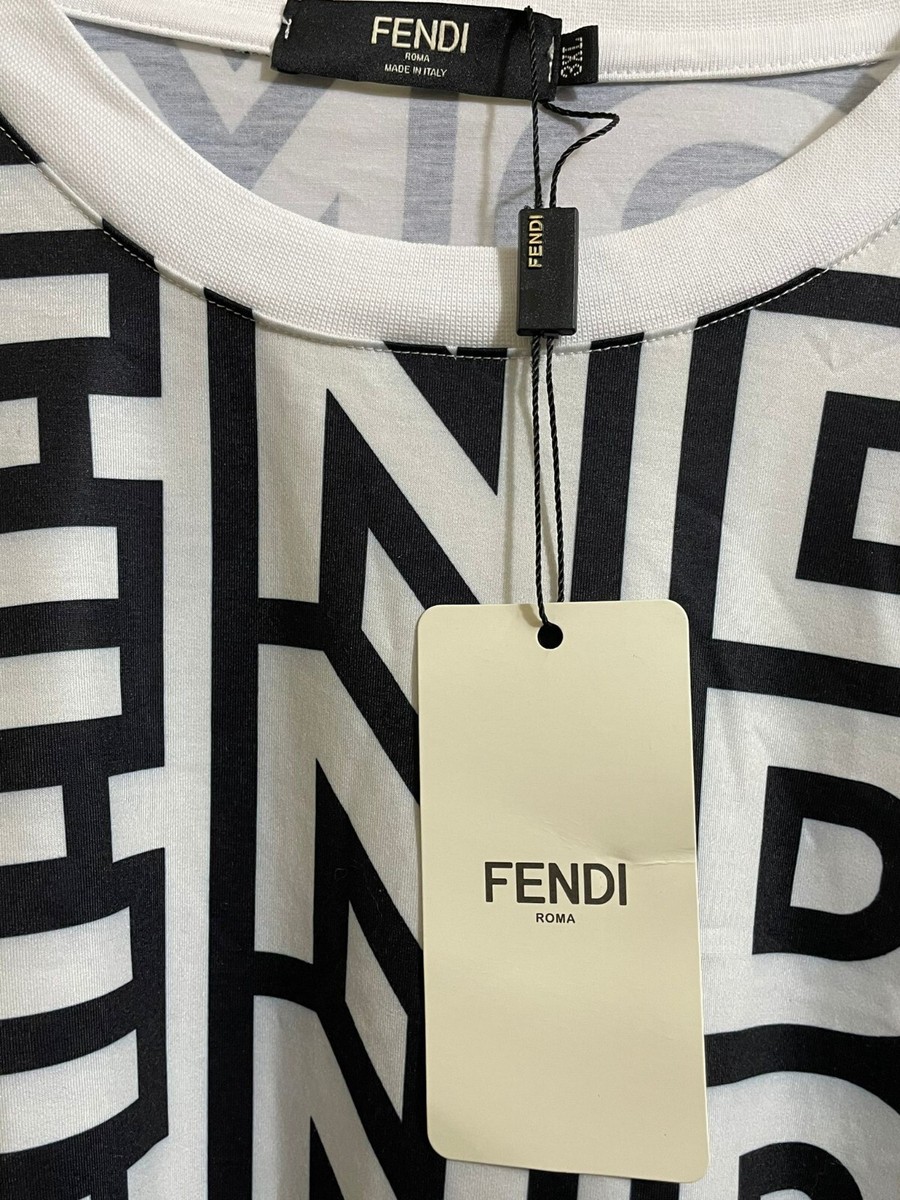 Fendi White/Black Logo Printed Crew Neck T-Shirt size 3XL | eBay