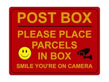 1213 POST BOX PLACE PARCELS IN BOX Metal Aluminium Plaque Sign House Office