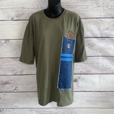 Tommy Jeans Hilfiger Mens T Shirt XXL Green Crest Patches Flag Spell Out Vtg B7