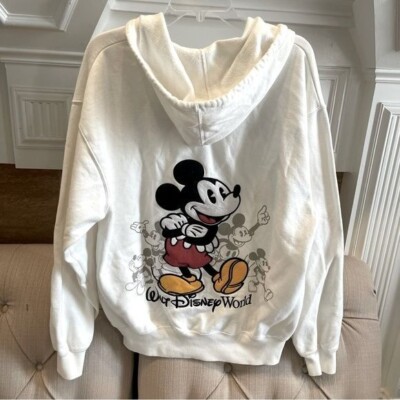 Disney Sweatshirt Men’s M Walt Disney World Full zip Hooded White  Embroidered