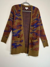 Lucky Brand Womens Western Open Front Cardigan Sweater XS brown, rust  blue D1