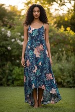 Old Navy Hi Lo Floral Maxi Dress M Tropical Coastal Lined Resort Keyhole Flowy