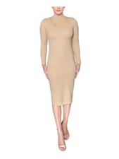 RACHEL RACHEL ROY Womens Beige Knit Fitted Long Sleeve Midi Sweater Dress XS