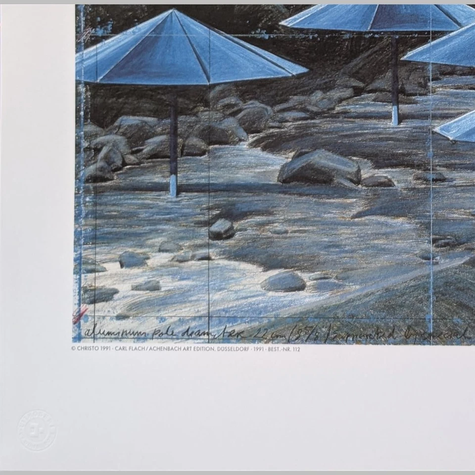 Christo The Umbrellas Blau Offsetdruck gerahmt - Bild 3 von 4