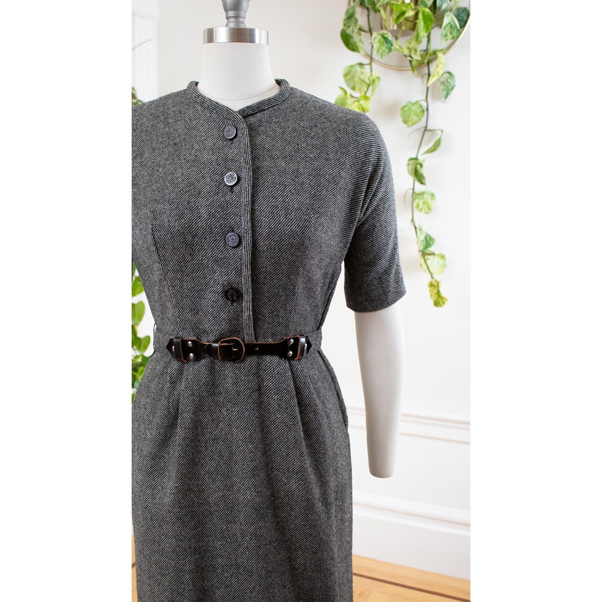 Vintage 1950s Shirt Dress 50s Grey Gray Wool Button Up Wiggle Sheath  Secretary | eBay