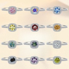 0.5/1/2CT Colorful Moissanite for Women Engagement Ring Band 925 Sterling Silver