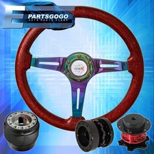 Extender Quick Release For 89-98 240Sx Spec Red Wood Neo Chrome Steering Wheel