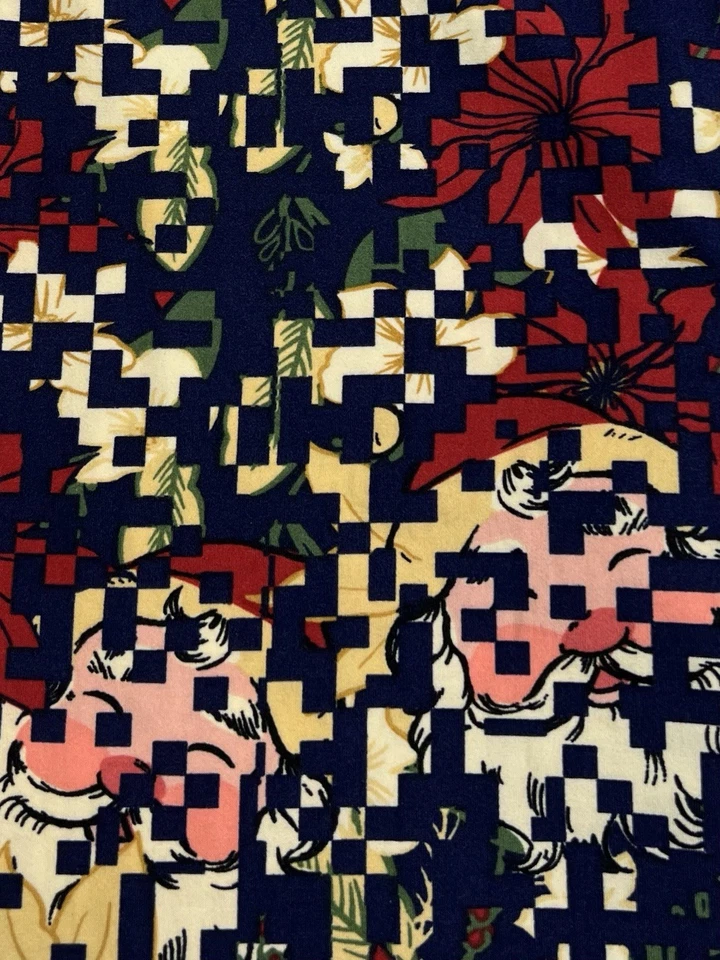 LuLaRoe Leggings TC2 Tall Curvy 2 Christmas SANTA Floral POINSETTIA Modern Pixel - Image 3 of 4