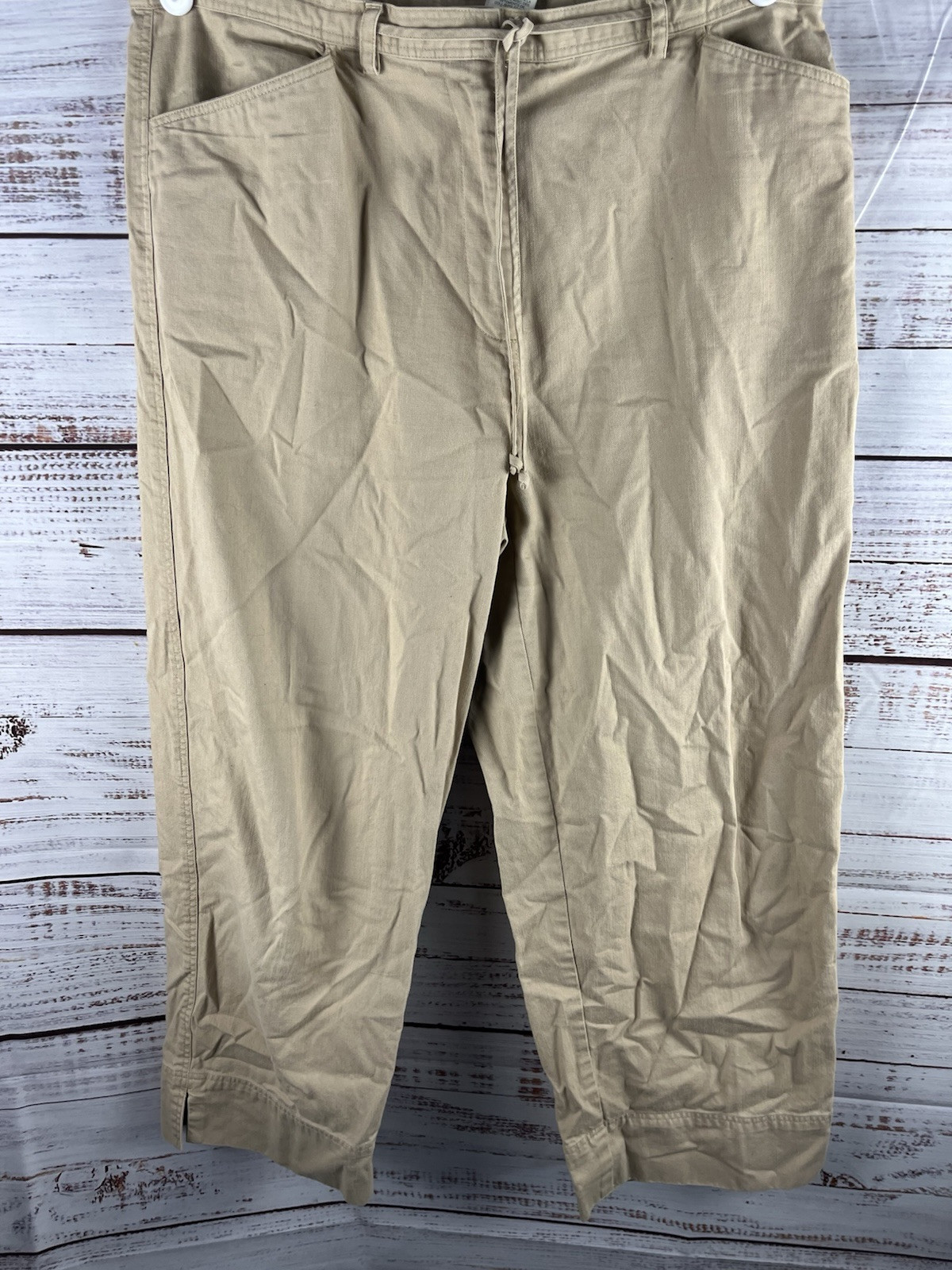 Susan Bristol Ankle Pants Women's 12 Khaki Flat Front Casual 100% Cotton