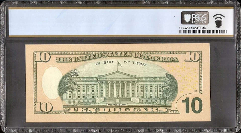 2009 $10 NEAR SOLID SERIAL NUMBER 222222 SUPERB GEM NOTE UNC MONEY PCGS 68 PPQ - Image 3 of 3