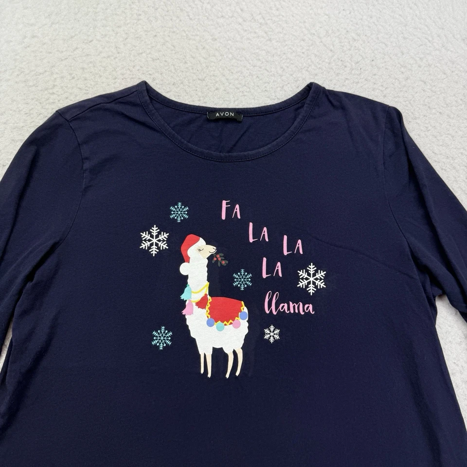 Avon Christmas Shirt Womens Medium M Blue FA LA LA LA Llama Long Sleeve Holiday - Image 3 of 4