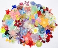 100 Pcs Mixed Ribbon Bows Organza Flower Lace Bead Appliques for Craft DIY, Hair