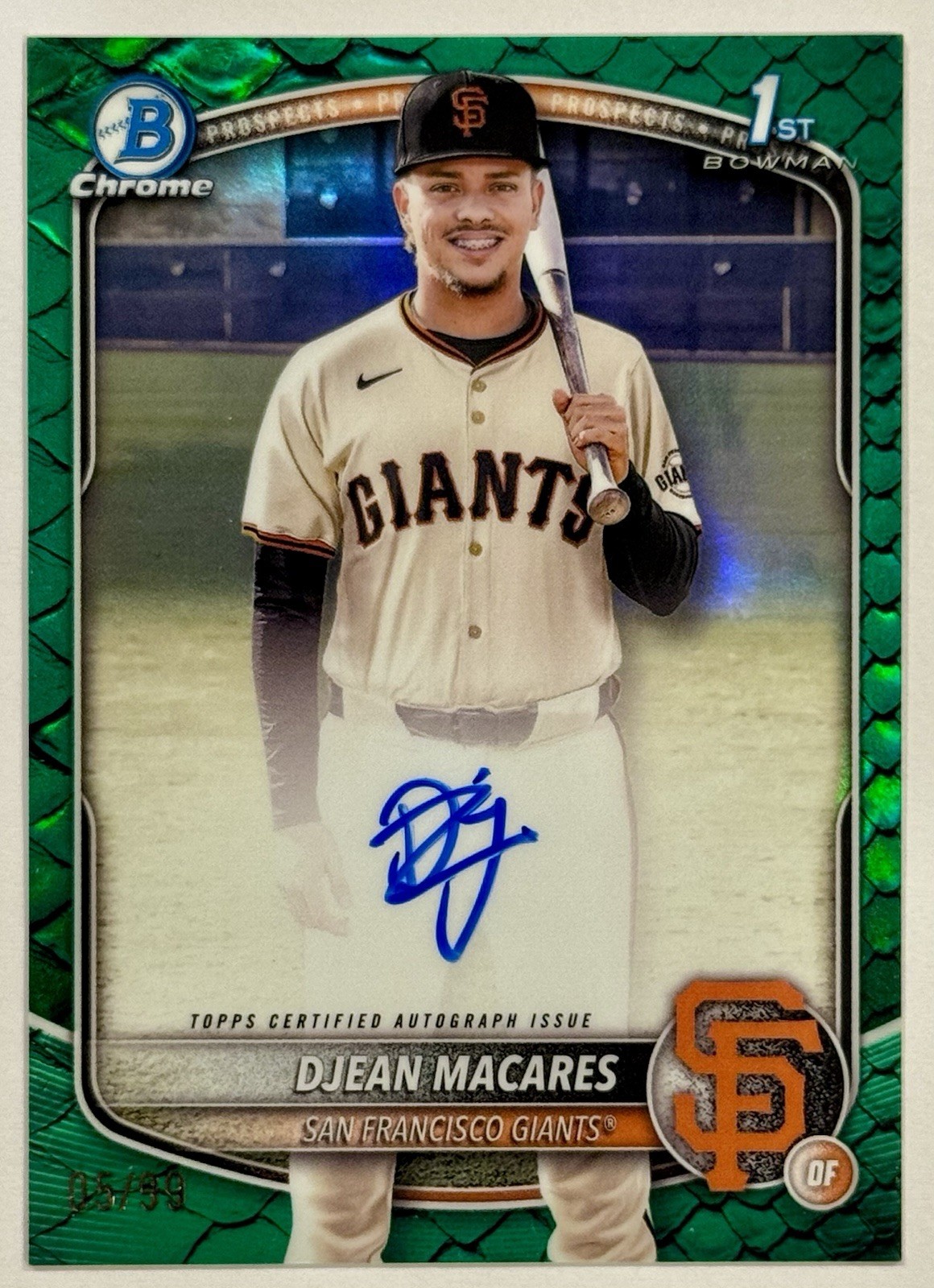 2025 Bowman Chrome Djean Macares 1st Green Reptilian Refractor Auto #5/99 CPA-DM
