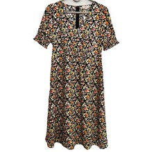 NEW Midi Floral Wedding Guest Dress 4P Petite Puff Sleeve V-neck LOFT Outlet