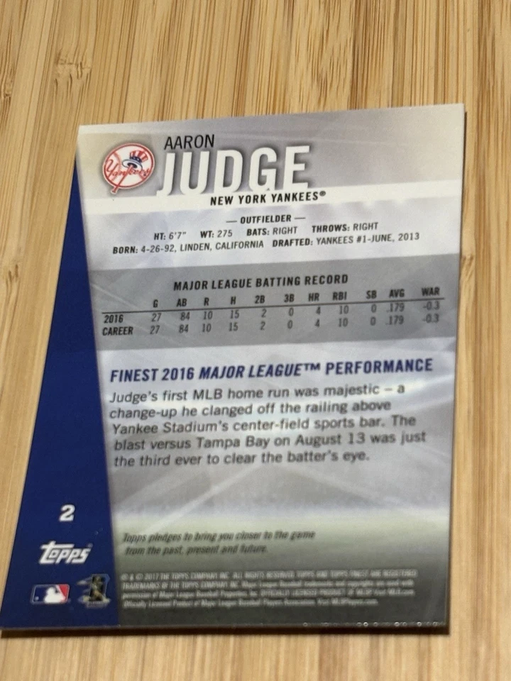 2017 Topps Finest - MINT ROOKIE Aaron Judge / New York Yankees MVP - Image 2 of 2