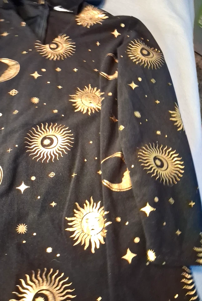 Sun & Moon Metallic Adult Cloak Gold Black Witch Pagan Moon Dance Sun Midnight - Image 4 of 4