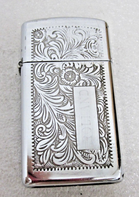 VINTAGE ZIPPO LIGHTER  *  SLIM MODEL *  WITH PAISLEY DESIGN *