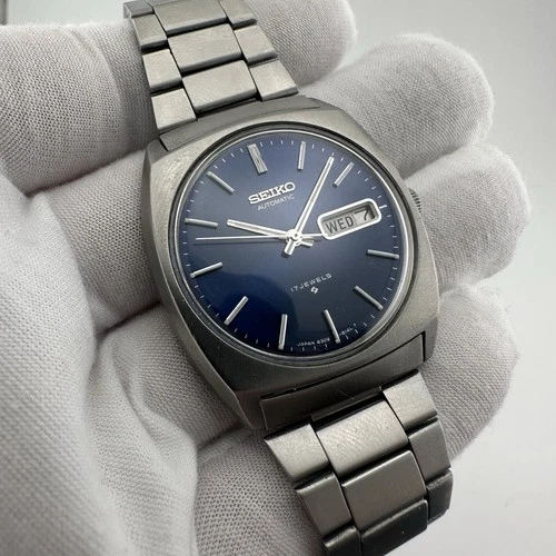 Vintage Seiko 36mm Automatic Blue Face 6309-8089 Day Date - Working