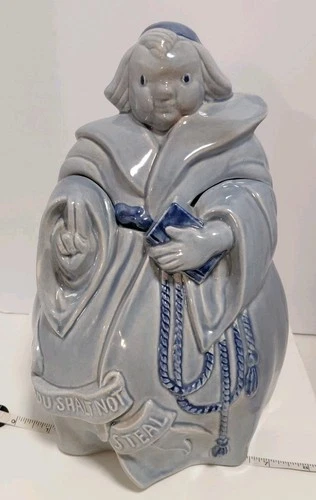VINTAGE 1940s RED WING POTTERY BLUE FRIAR TUCK COOKIE JAR THOU SHALT NOT STEAL