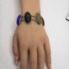 Vintage 12K Gold Filled Egyptian Revial Scarab Bracelet, 7" 40.8 Grams