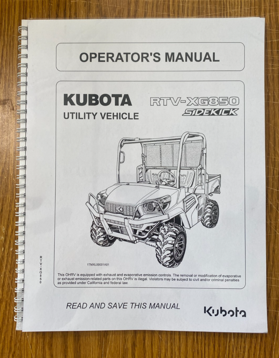 RTV-XG850 Operator Instruction Maintenance Manual Fits Kubota