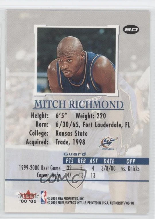 2000-01 Fleer Authority Mitch Richmond #80 HOF - Image 2 of 2