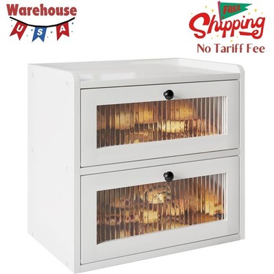 Double Layer Large Bread Box for Kitchen Counter, Wooden Corner Bread Storage