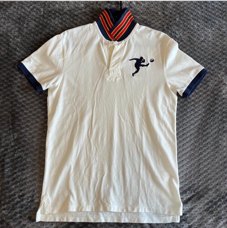 RARE! Snow White And Navy Blue Rugby Big Kicker By Polo Ralph Lauren Size S