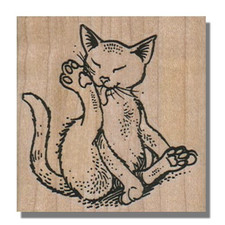 Wood Rubber Stamp, Cat With Paws In Air, Animal, Cats,Kitty,Kitten,Clean,Animals