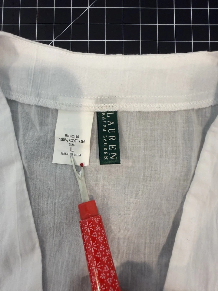 Ralph Lauren Swimsuit Coverup White Tunic Pockets Ties Size L - Image 3 of 4