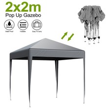 2x2M Pop Up Gazebo Marquee Waterproof Garden Party Tent w/ Sides Black/Grey/Blue