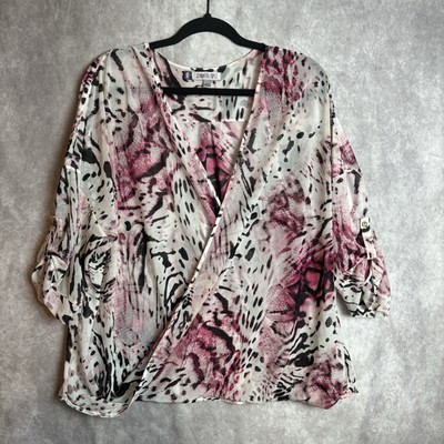 Jennifer Lopez Y2K sheer white pink black animal print wraparound low cut top 1x