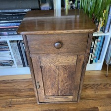 Antique Rustic Nightstand Side Table Cabinet Dove Tail Joints Oak Brass Redone