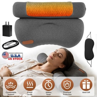 Heated Neck Pillow Zero Pressure Memory Foam w/ Eye Mask Adapter for Pain Relief