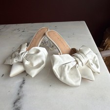 She Is Cheval White Satin Bow Bridal Mules US 10.5 EU 41.5 Medium Heel