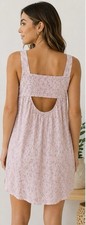 American Eagle Light Pink Floral Mini Dress L Smocked Open Back 