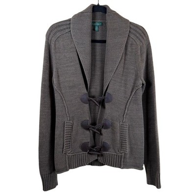 Lauren Ralph Lauren Shawl Collar Cardigan Sweater Women's M Olive Green Toggles