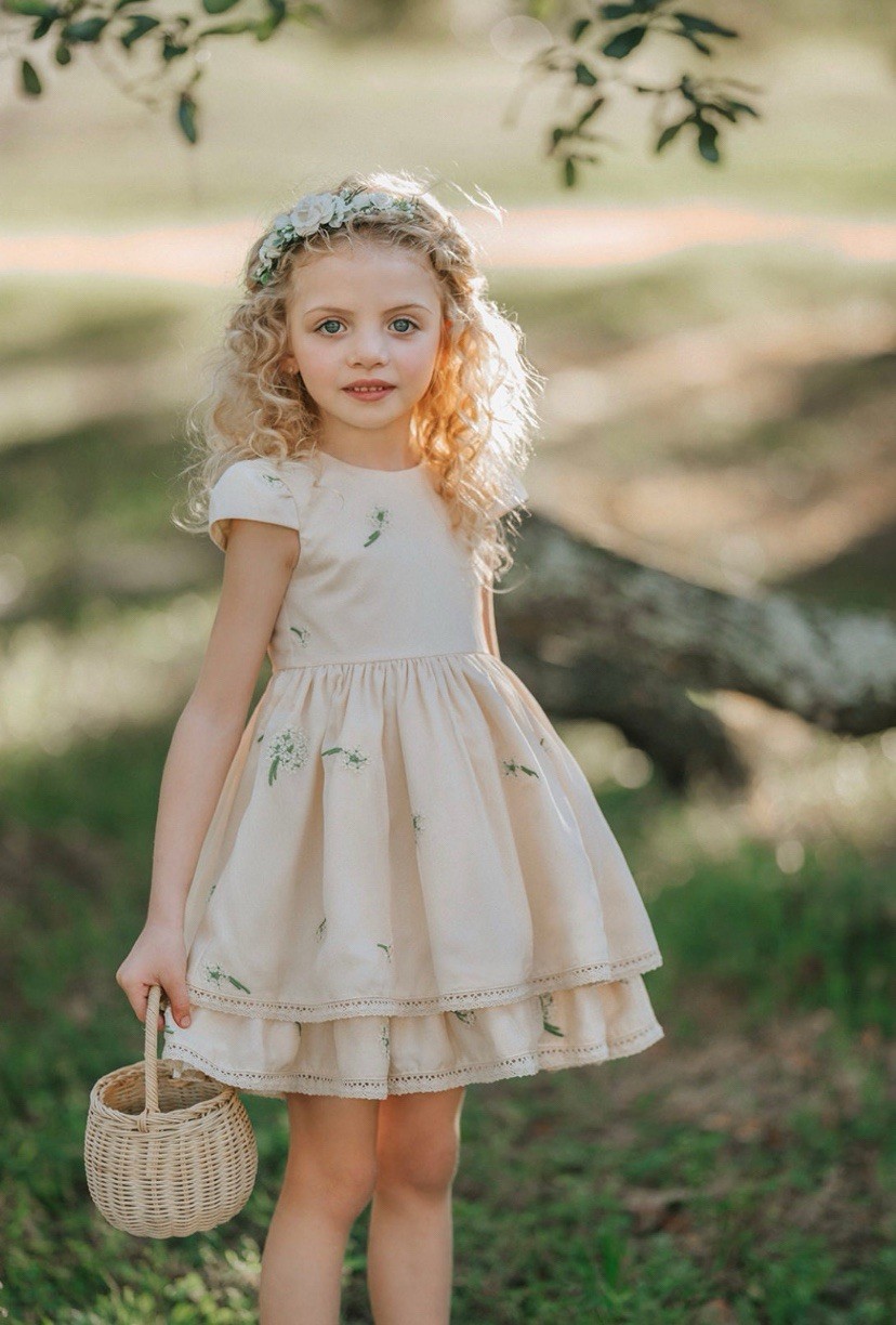 Only Little Once Ivory Dandelion Wishes Embroidered Flower Girl Twirl Dress 10
